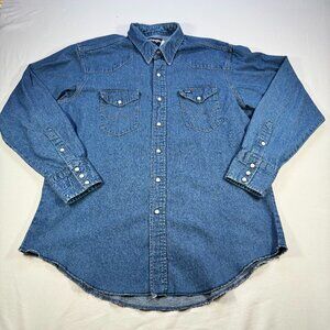 Vintage Men's Wrangler Denim Shirt XL Pearl Snaps USA Made